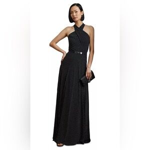 NWT Lauren Ralph Lauren Black and White Polka Dot Maxi Dress size 14 (no belt)